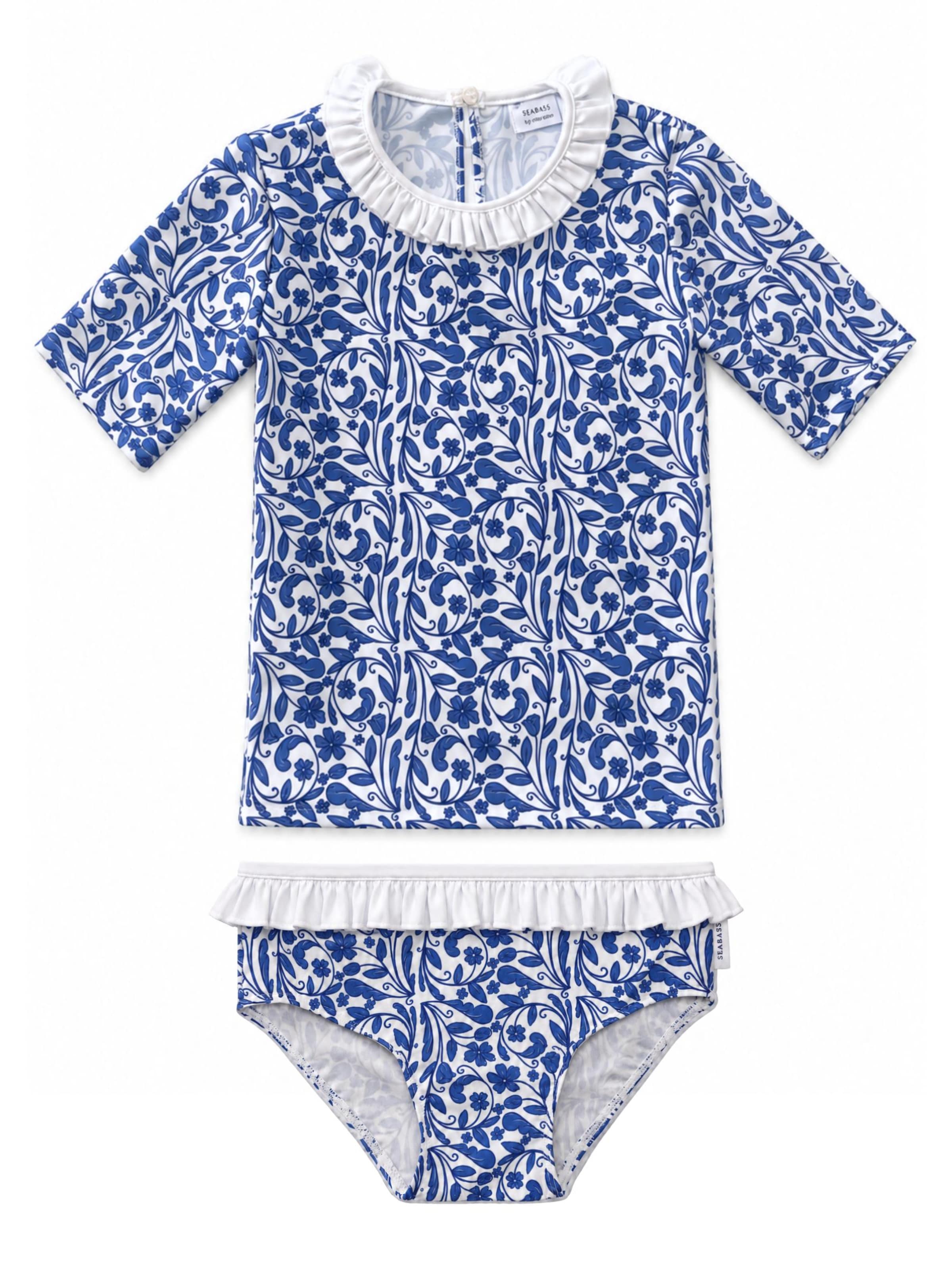 SEABASS High neck Bikini 'Girls Swim Set Ruffle'‌‌‌‌‌‌ in Blau: Vorderseite