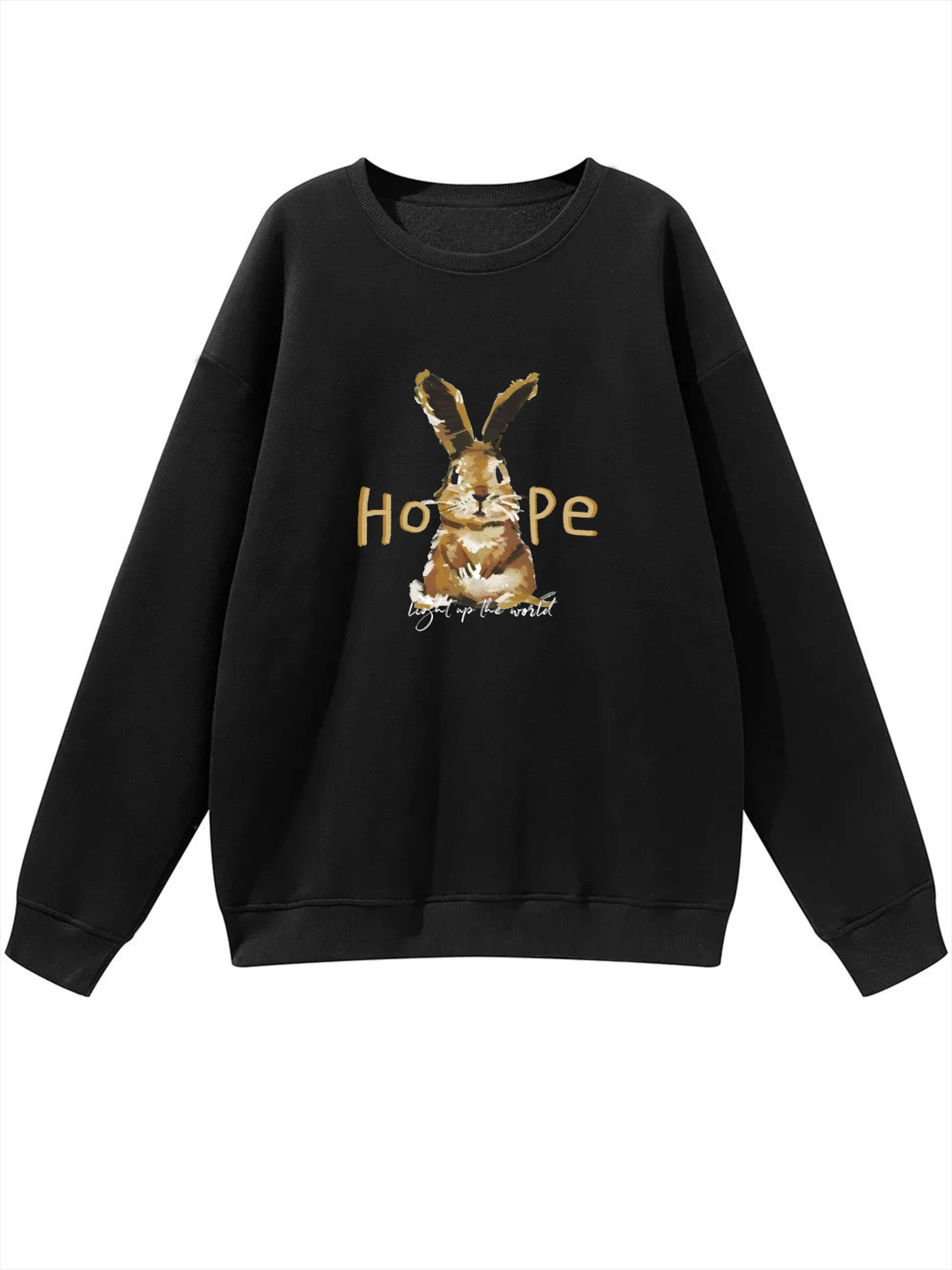 GORHEY Sweatshirt 'Women's Crew Neck Sweatshirt with Rabbit Print, Loose Long Sleeve Fleece Pullover' in Black: front