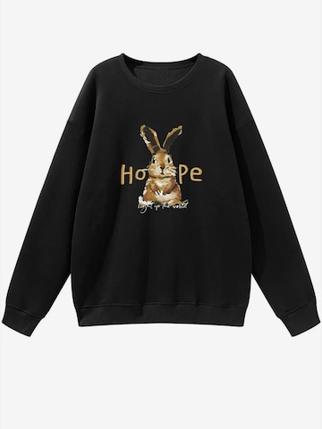 GORHEY Sweatshirt 'Women's Crew Neck Sweatshirt with Rabbit Print, Loose Long Sleeve Fleece Pullover' in Black: front