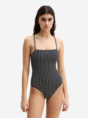 Marc O'Polo Bustier Badpak ' Palm Border Geo ' in Zwart: voorkant