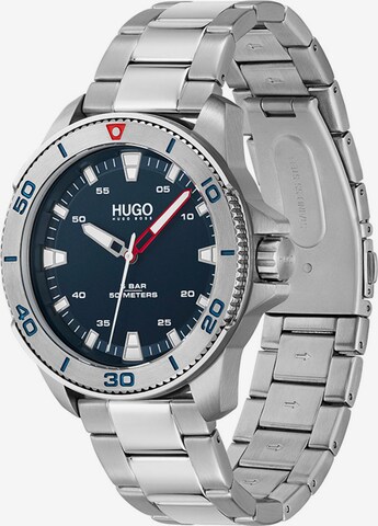 HUGO Red Analog Watch in Silver