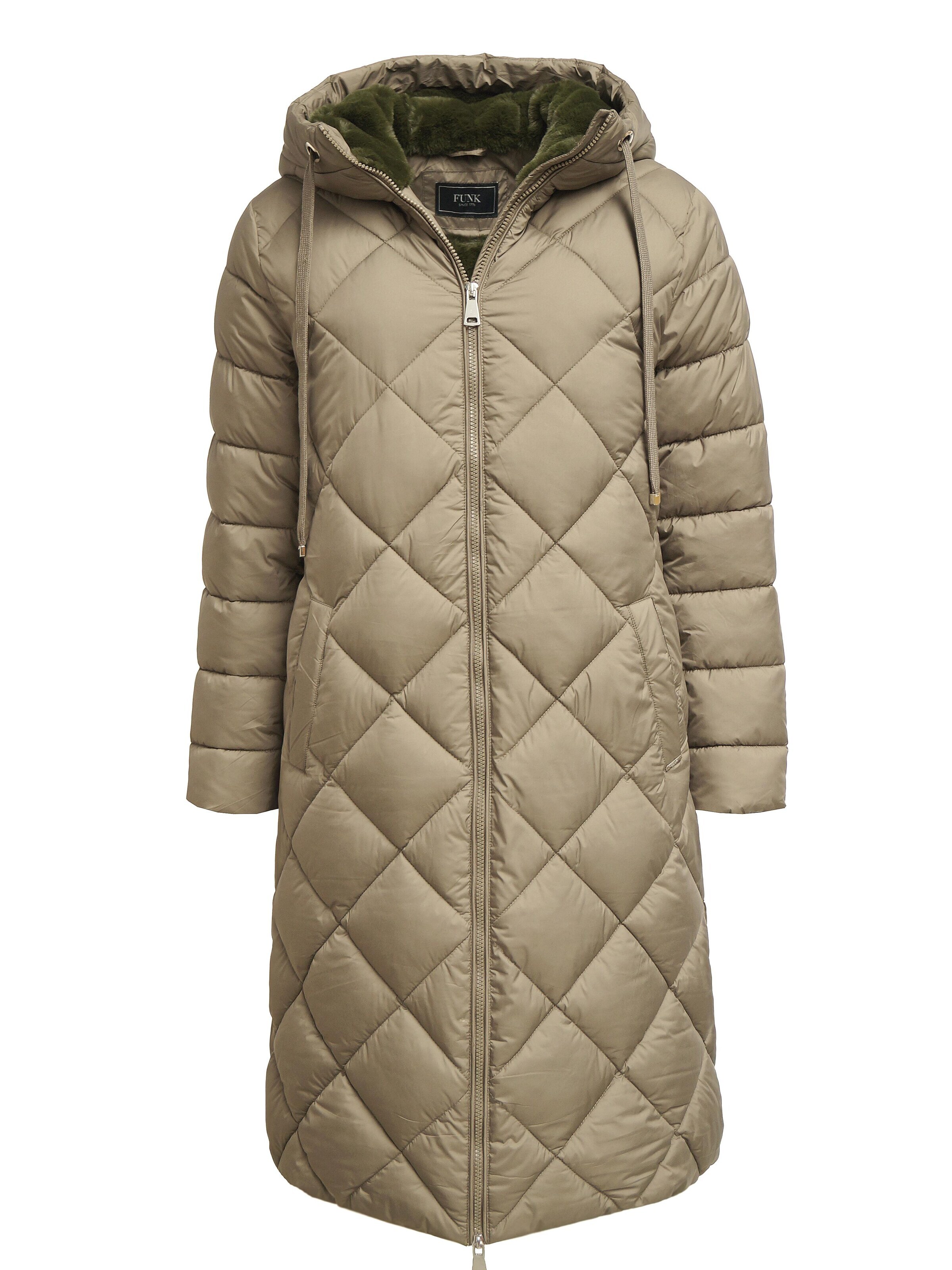 Funk since 1776 Winter Coat 'Steppmantel mit Kapuze' in Green: front