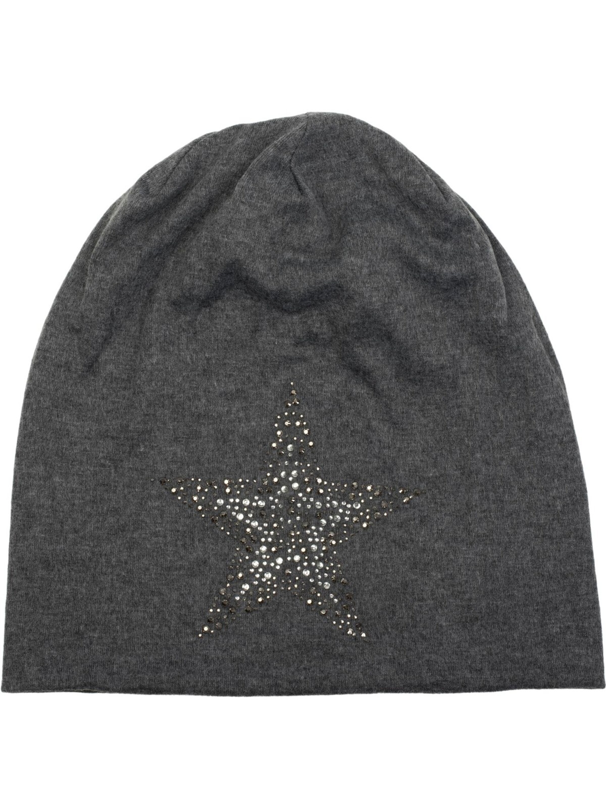 styleBREAKER Mütze 'Beanie Mütze mit Strass Nieten Stern'‌‌‌‌‌‌‌‌‌‌ in Grau