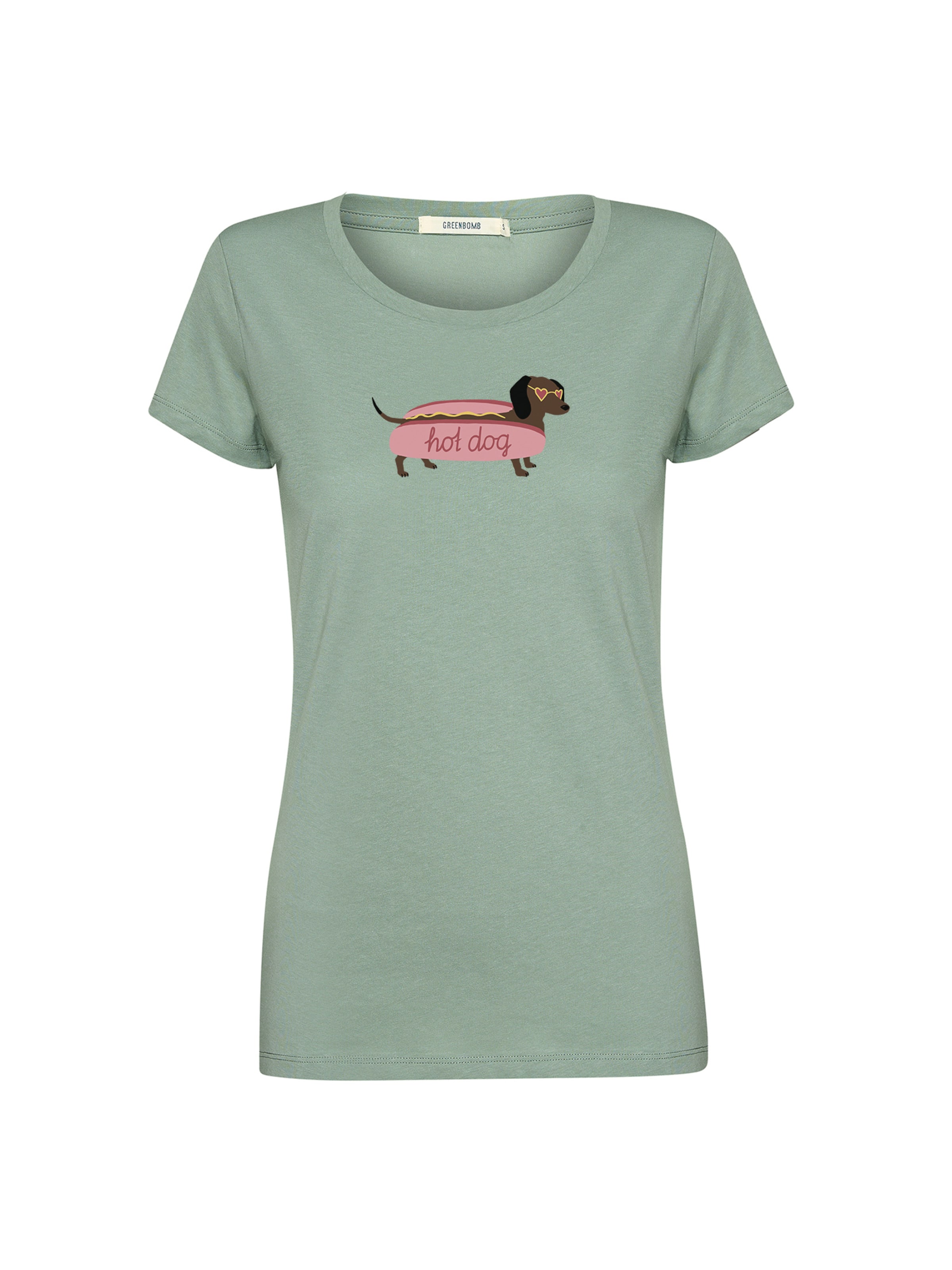 GREENBOMB T-Shirt 'Loves Hot Dog' in Grün: Vorderseite
