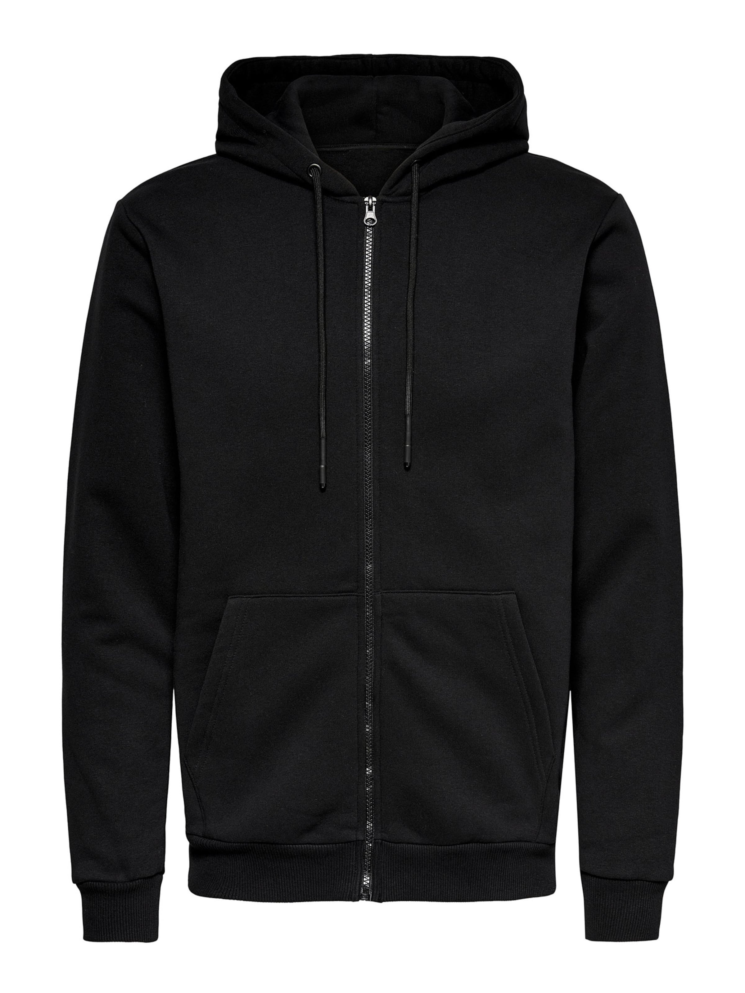 Only & Sons Regular fit Zip-Up Hoodie 'Ceres' in Black: front