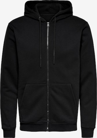 Only & Sons Regular fit Zip-Up Hoodie 'Ceres' in Black: front
