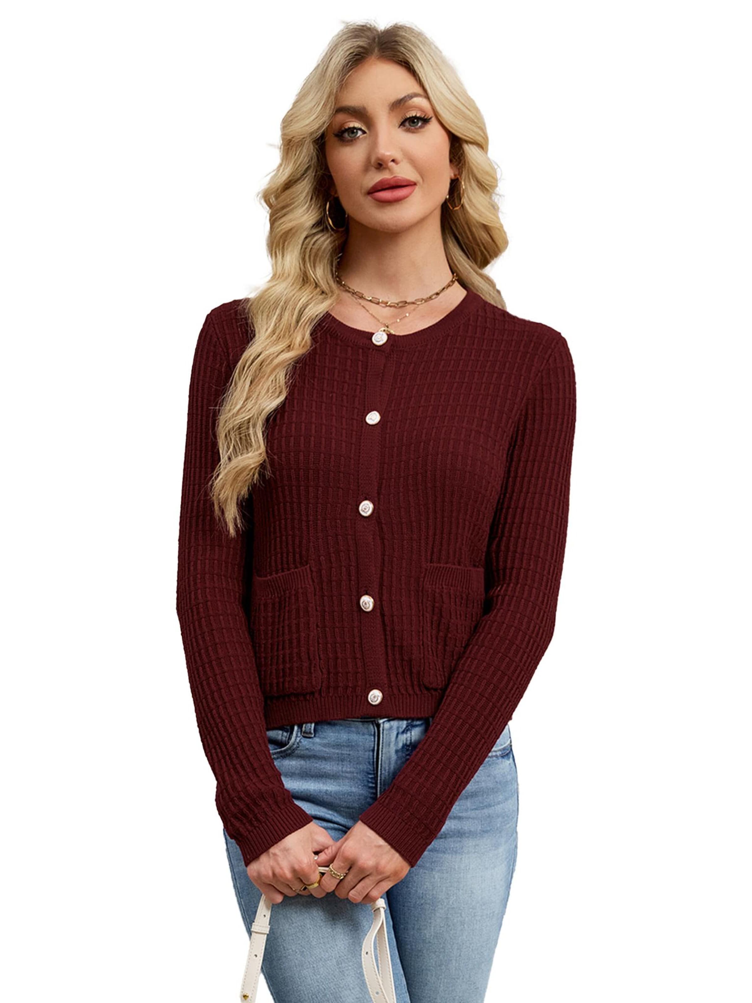 KoJooin Kardigan 'Damen-Strickjacke, modisch, langärmelig, offen, mit Knopfleiste, trendige Freizeitjacke' w kolorze czerwony: przód