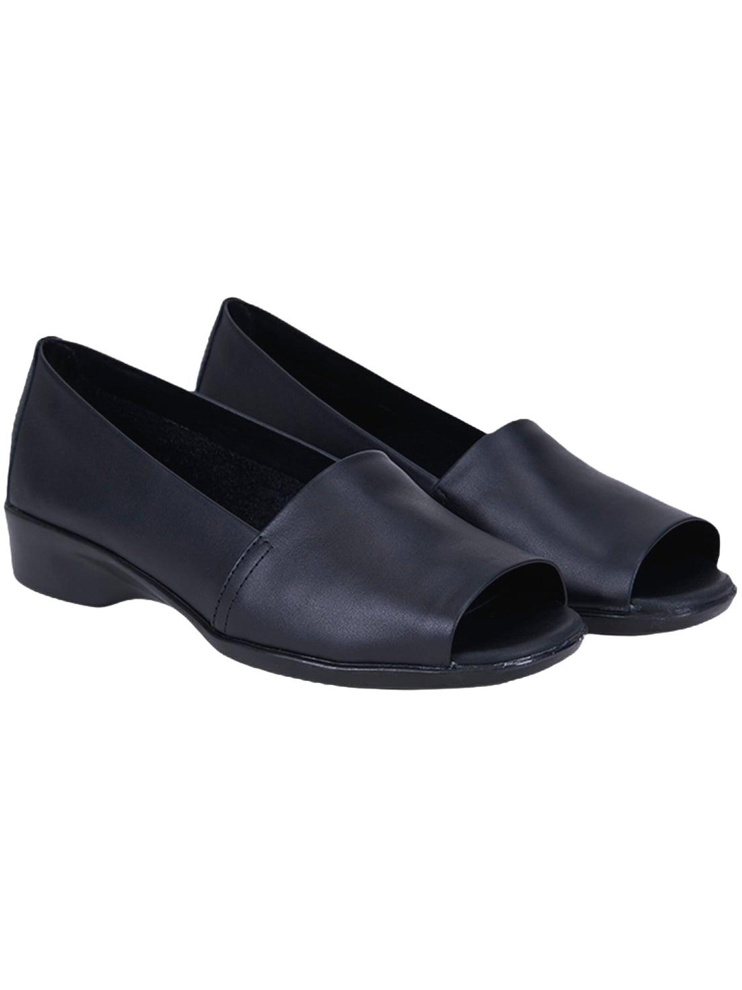 Desa Slip-ons 'DESA Damen DesaComfort Zehenfreie Alltagsschuhe aus Leder' in Black: front
