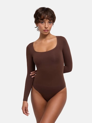 cfab - Body moldeador 'Clean Longsleeve Squareneck Sculpting Bodysuit with Slip' en marrón