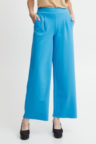 ICHI Wide leg Pleat-Front Pants 'KATE' in Blue: front