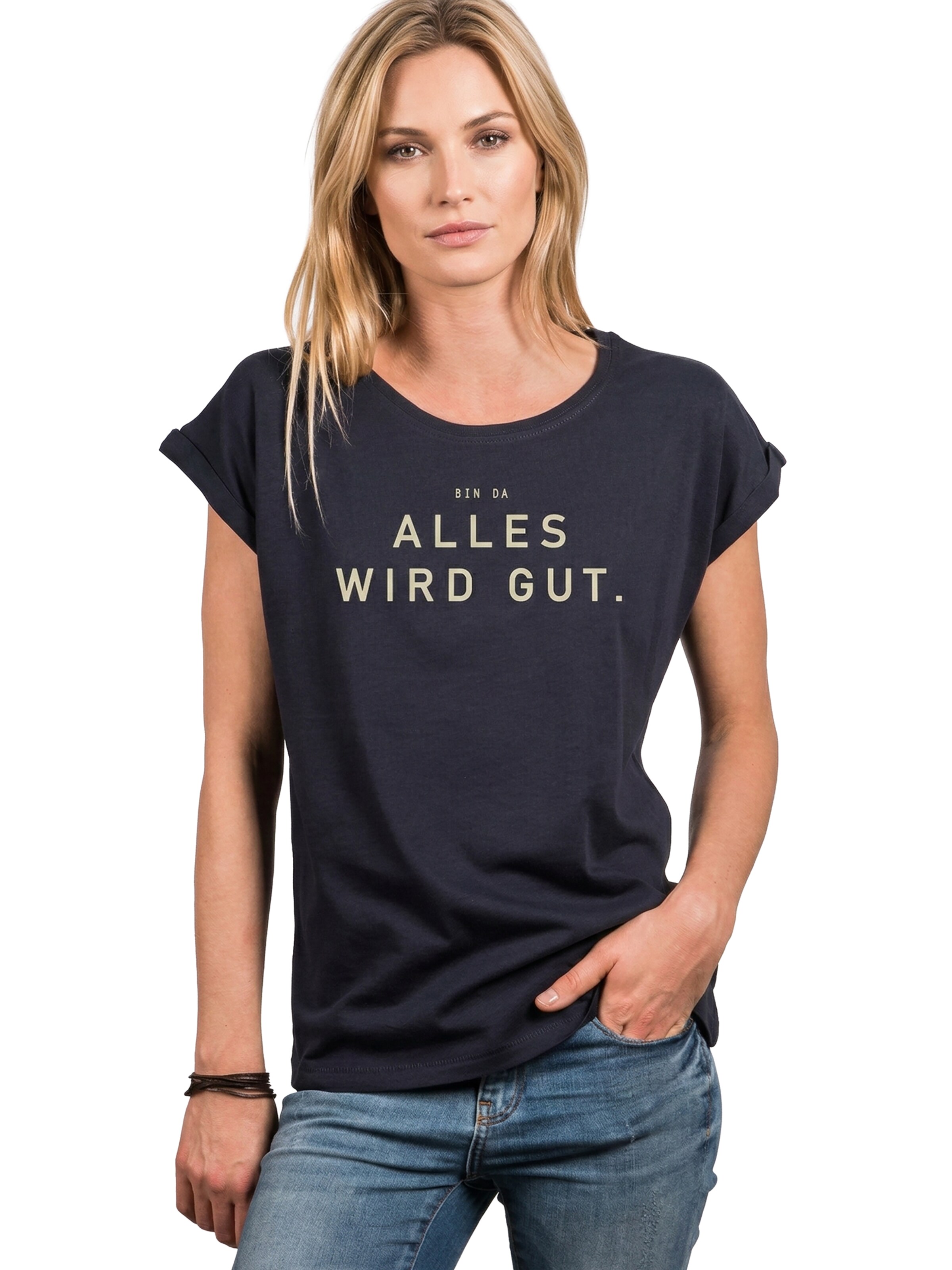 MAKAYA Shirt 'Bin da alles wird gut'‌‌‌‌‌‌‌‌‌ in Blau: Vorderseite