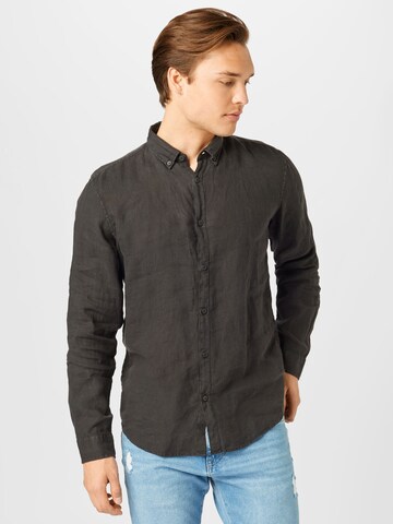 ESPRIT Regular fit Button Up Shirt 'Gmt Dye Lin' in Black: front