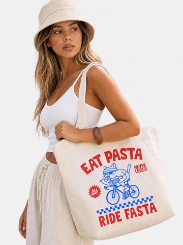 Neverless Beach Bag 'Eat Pasta Ride Fasta' in Beige