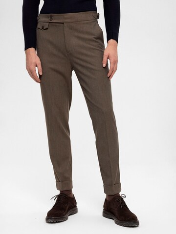 Antioch Slim fit Pleat-Front Pants in Brown: front