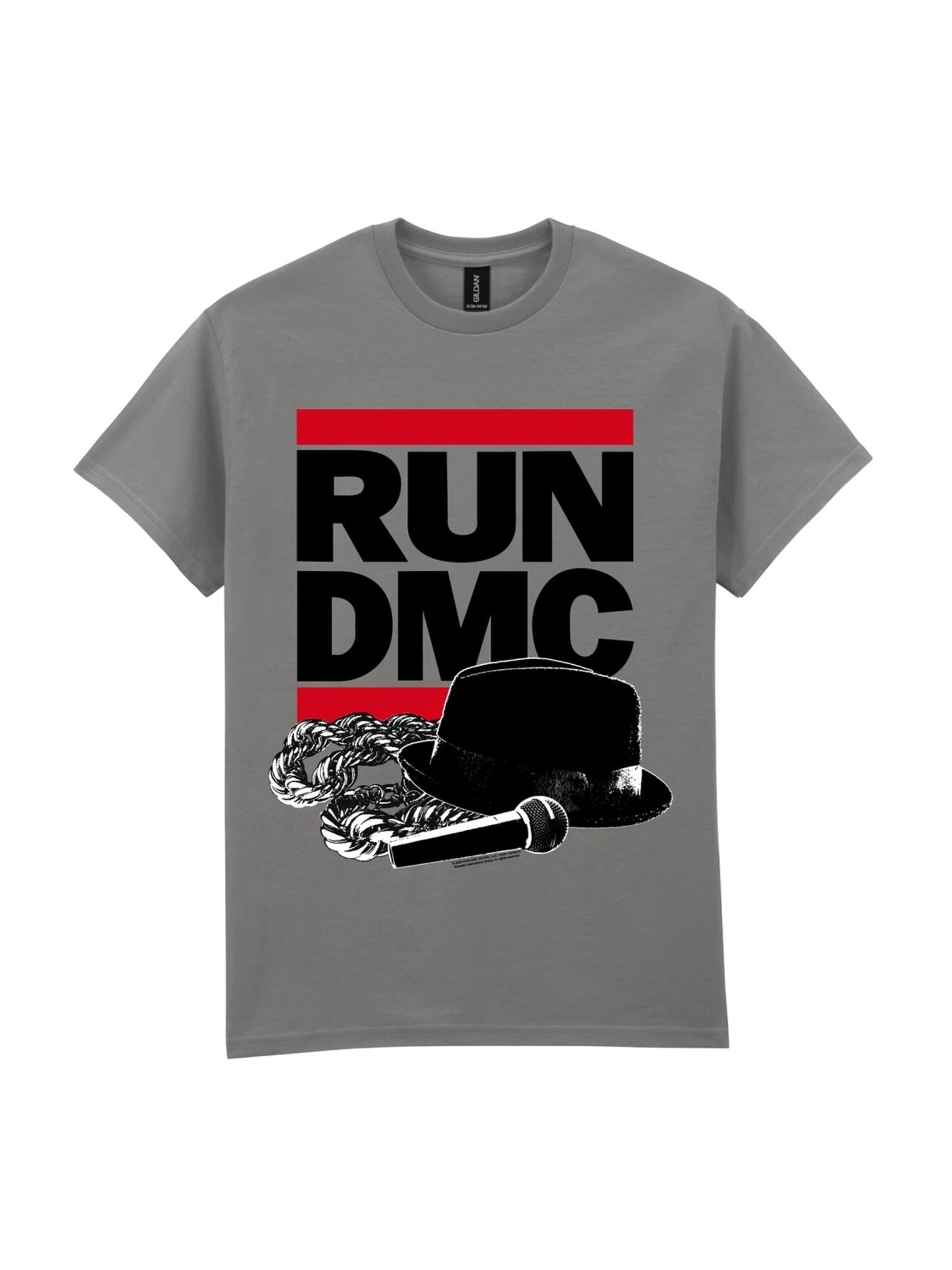 RUN DMC Shirt 'RUN DMC Hat And Chain T-Shirt' in Grey: front