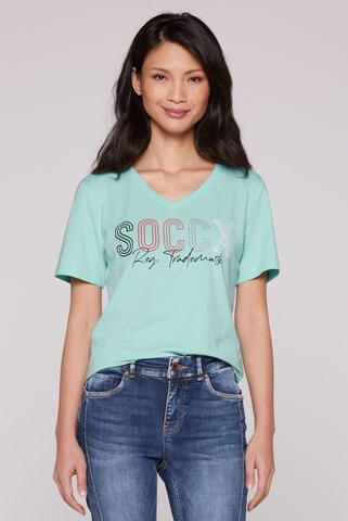Soccx Basic T-Shirt mit V-Ausschnitt und Logo in Blau: Vorderseite