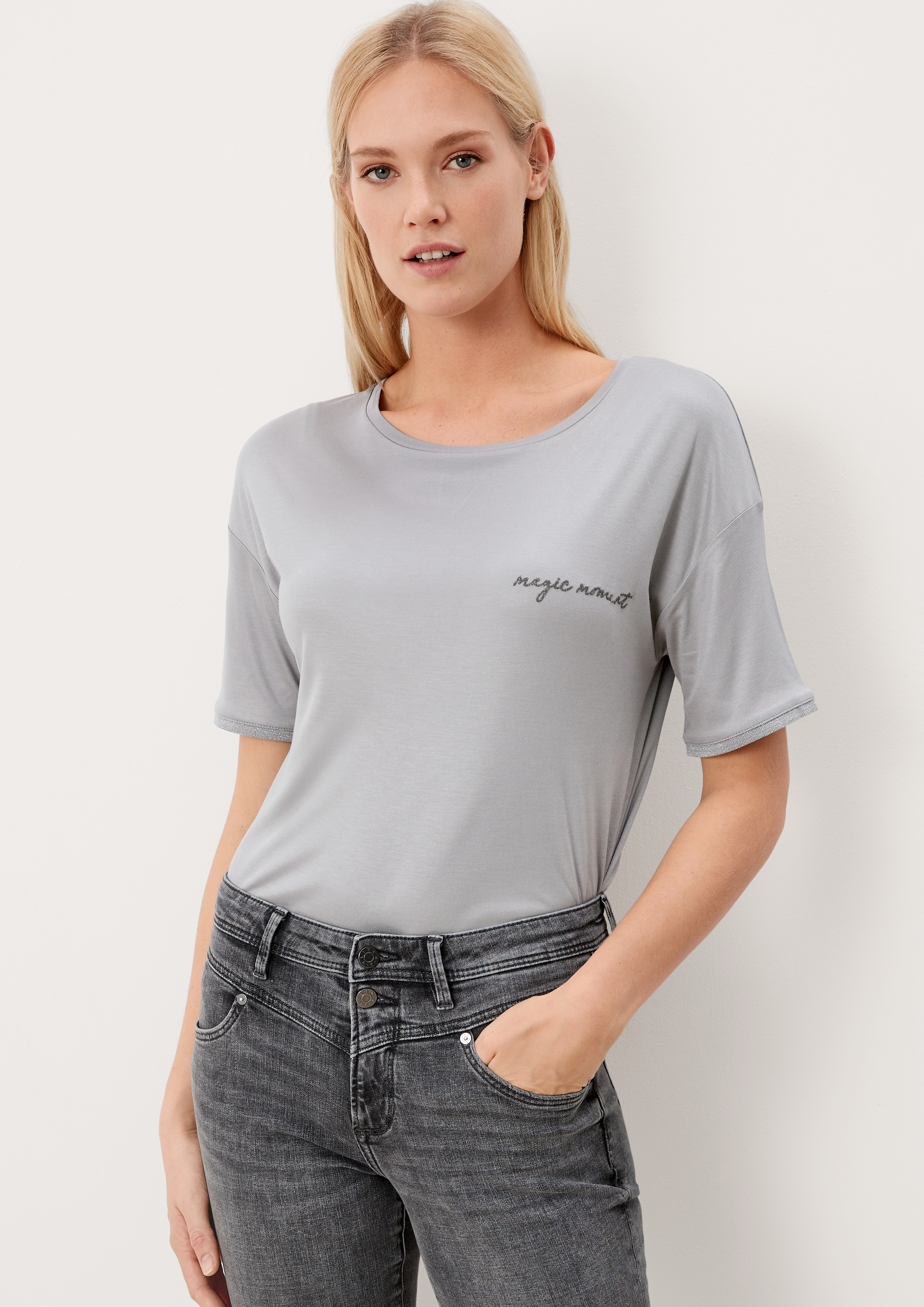 Plus size Odzież s.Oliver BLACK LABEL Koszulka w kolorze Szary Dymm 