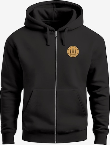 Neverless Sweatjacke 'Bäume Badge' in Schwarz: Vorderseite