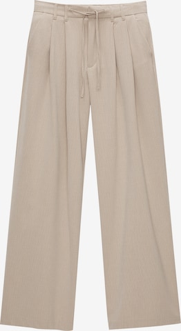 Pull&Bear Široke hlačnice Hlače z naborki | siva barva: sprednja stran