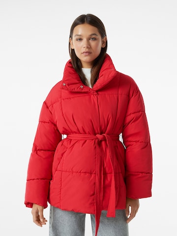 Bershka Winter Jacket in Red: front