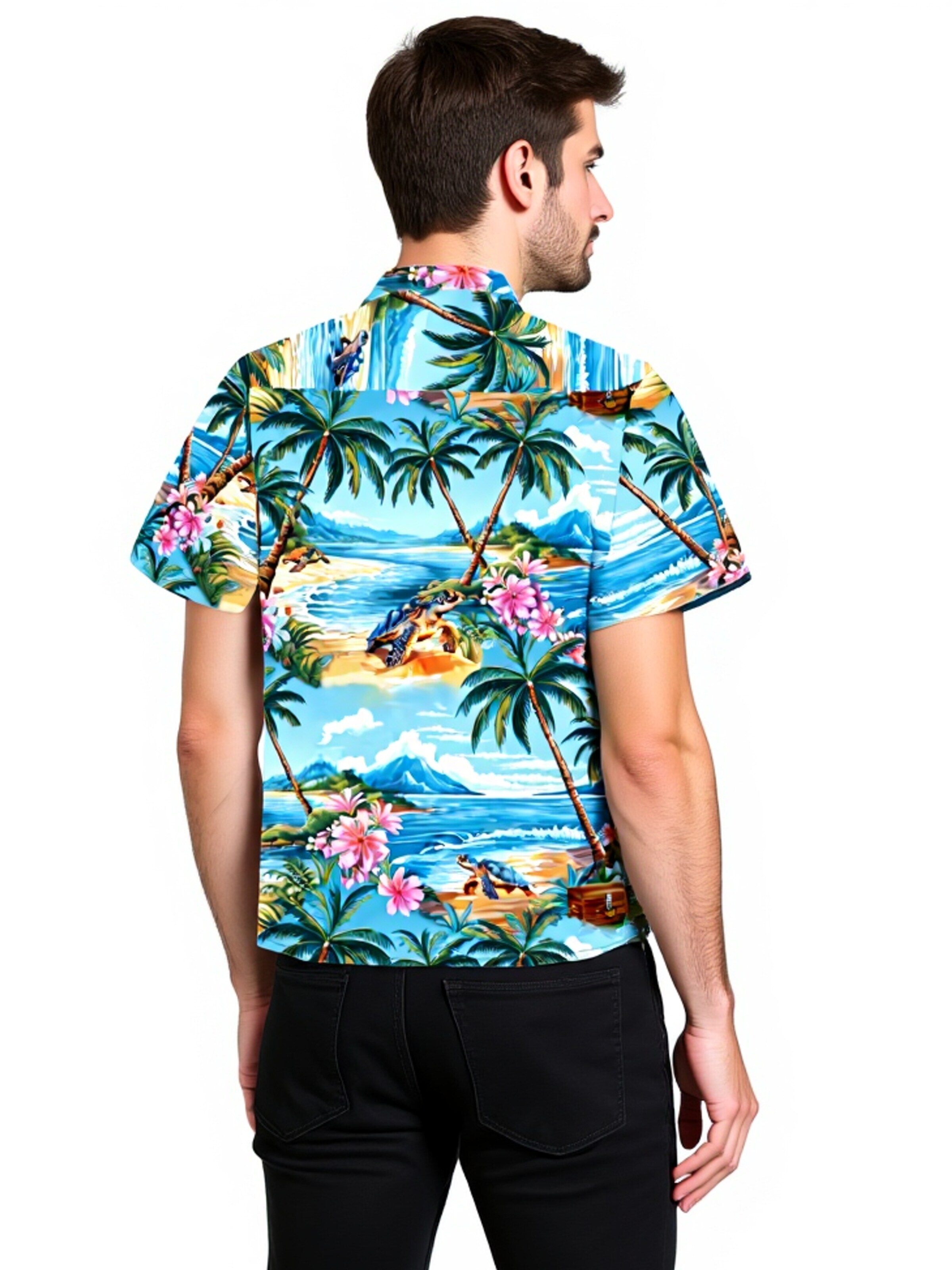 Hawaiihemdshop.de - Regular Fit Camisa 'Hawaiihemd "Turtle Island"' em azul