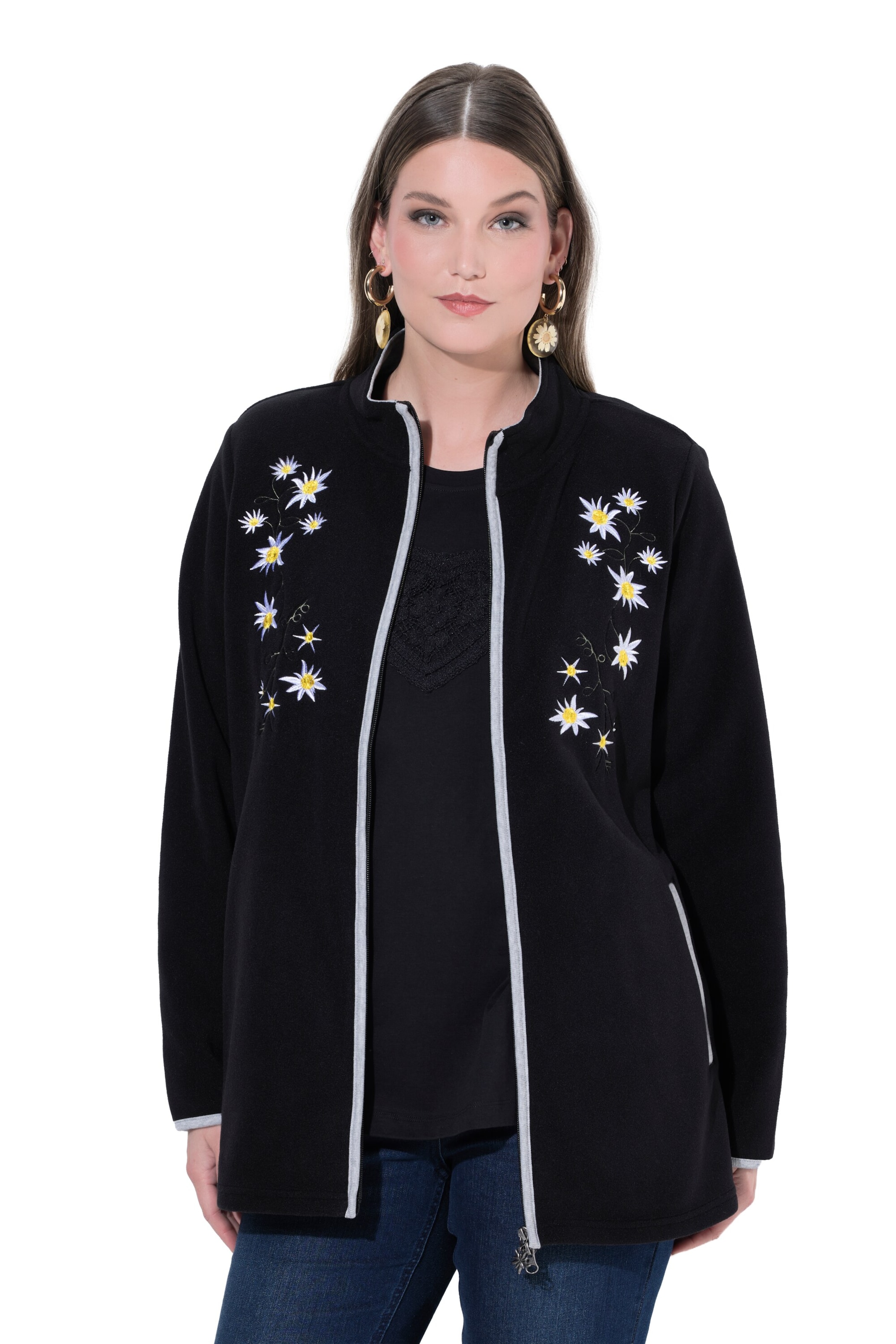 Ulla Popken Sweatjacke in Schwarz: Vorderseite