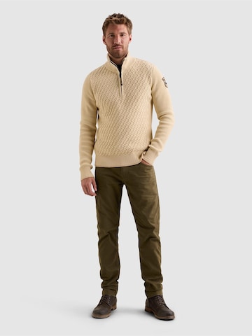 PME Legend - Jersey 'Pullover with half-zip and mixed textures' en beige