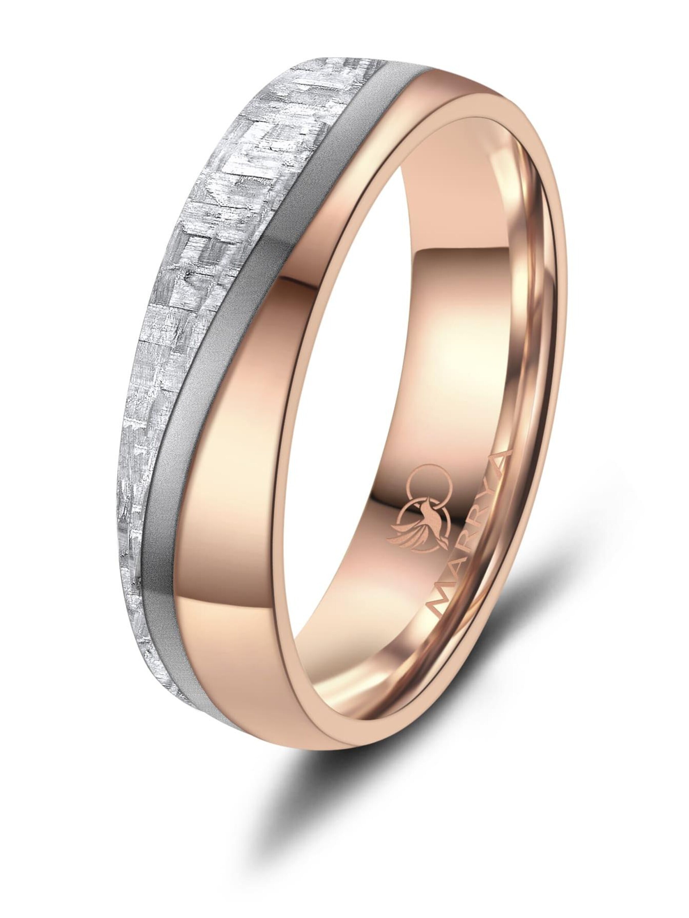 MARRYA Ring 'MARRYA CA-08 Ehering aus Carbon + Titan - Rosé-Weiß' in White: front