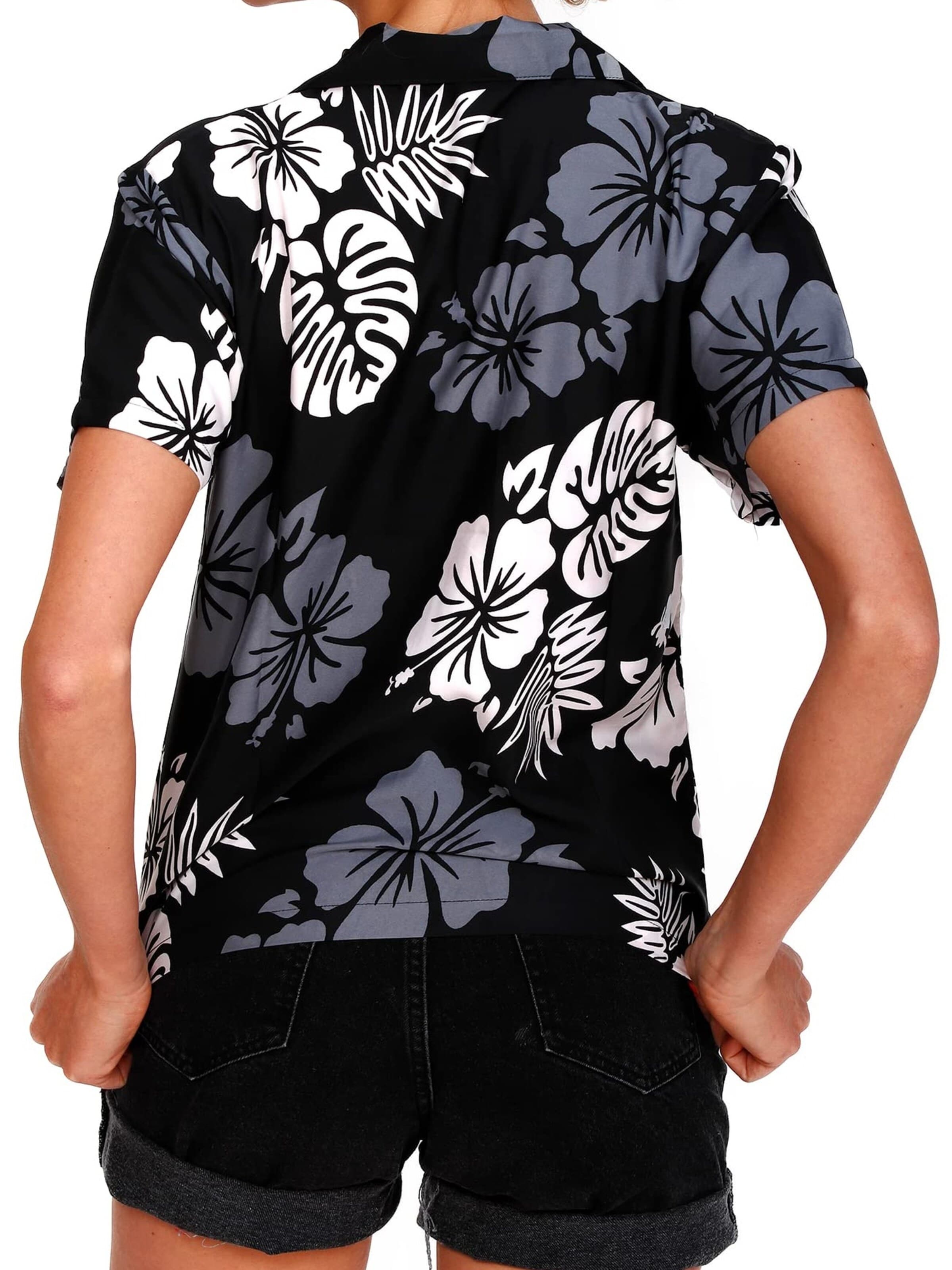 Camicia da donna 'Mono Hibiscus' di King Kameha in nero