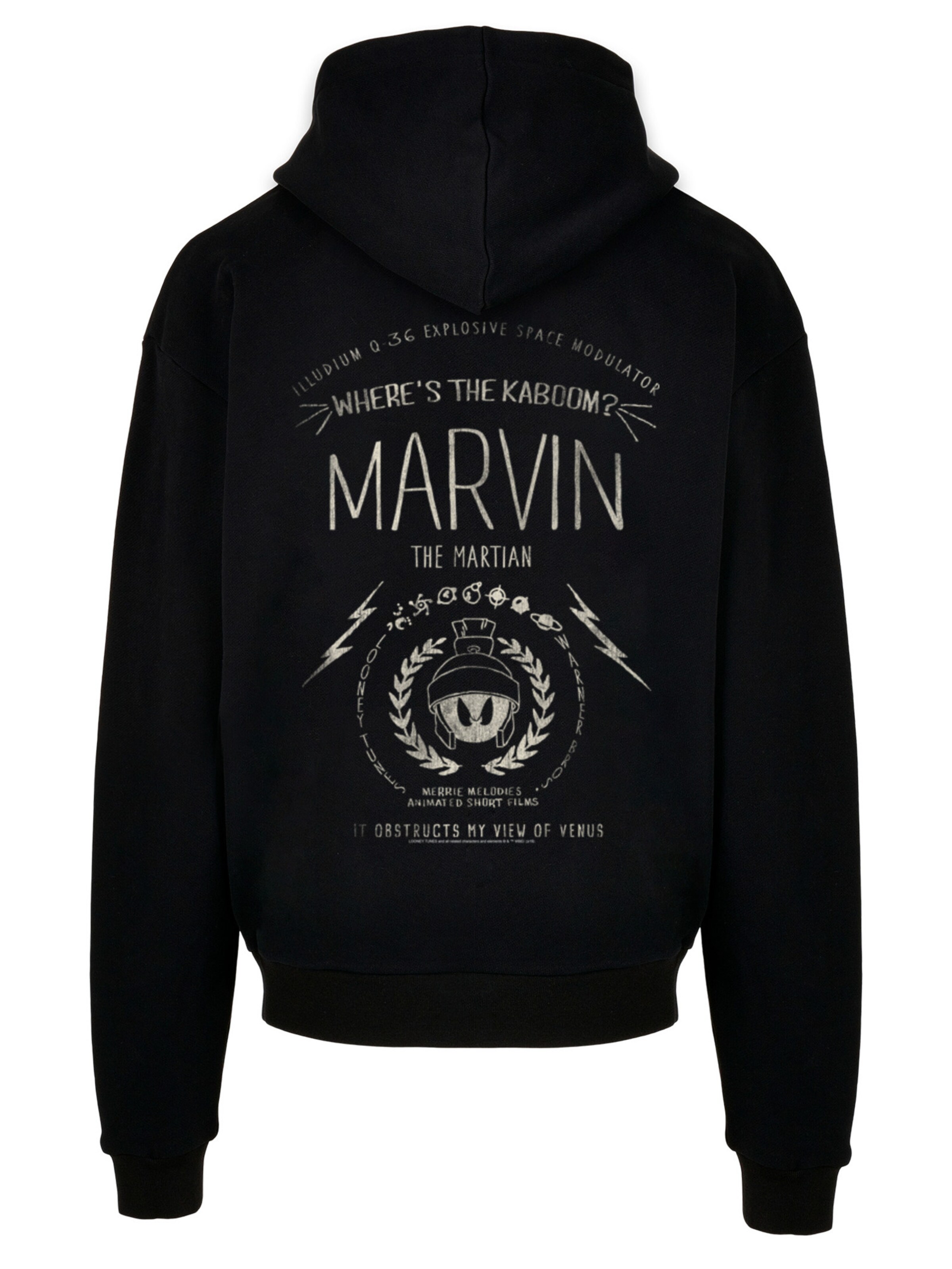 F4NT4STIC Sweatshirt 'Looney Tunes Marvin The Martian Where's The Kaboom' in Zwart: voorkant