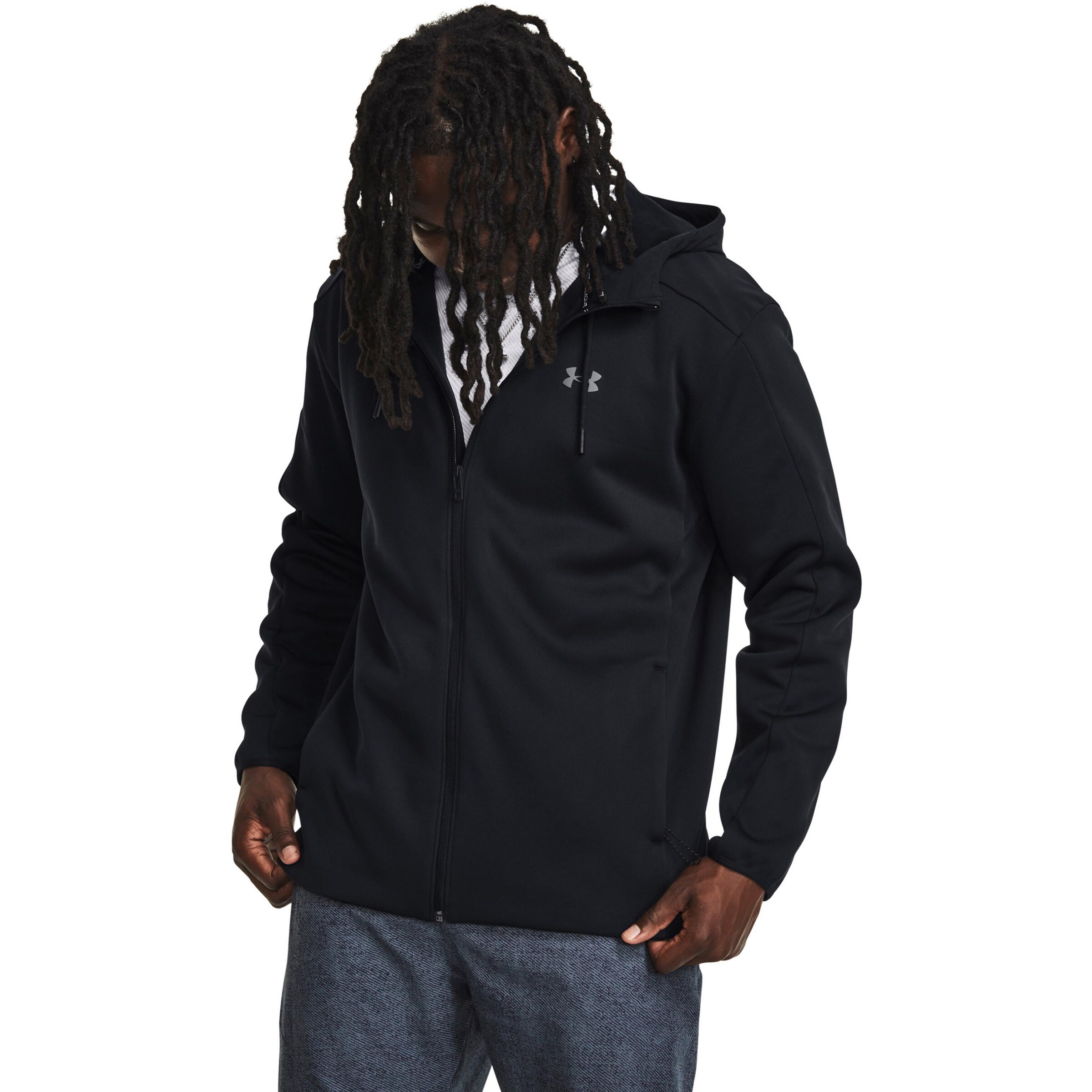 UNDER ARMOUR Sportsweatjacke 'Essential' in Schwarz: Vorderseite
