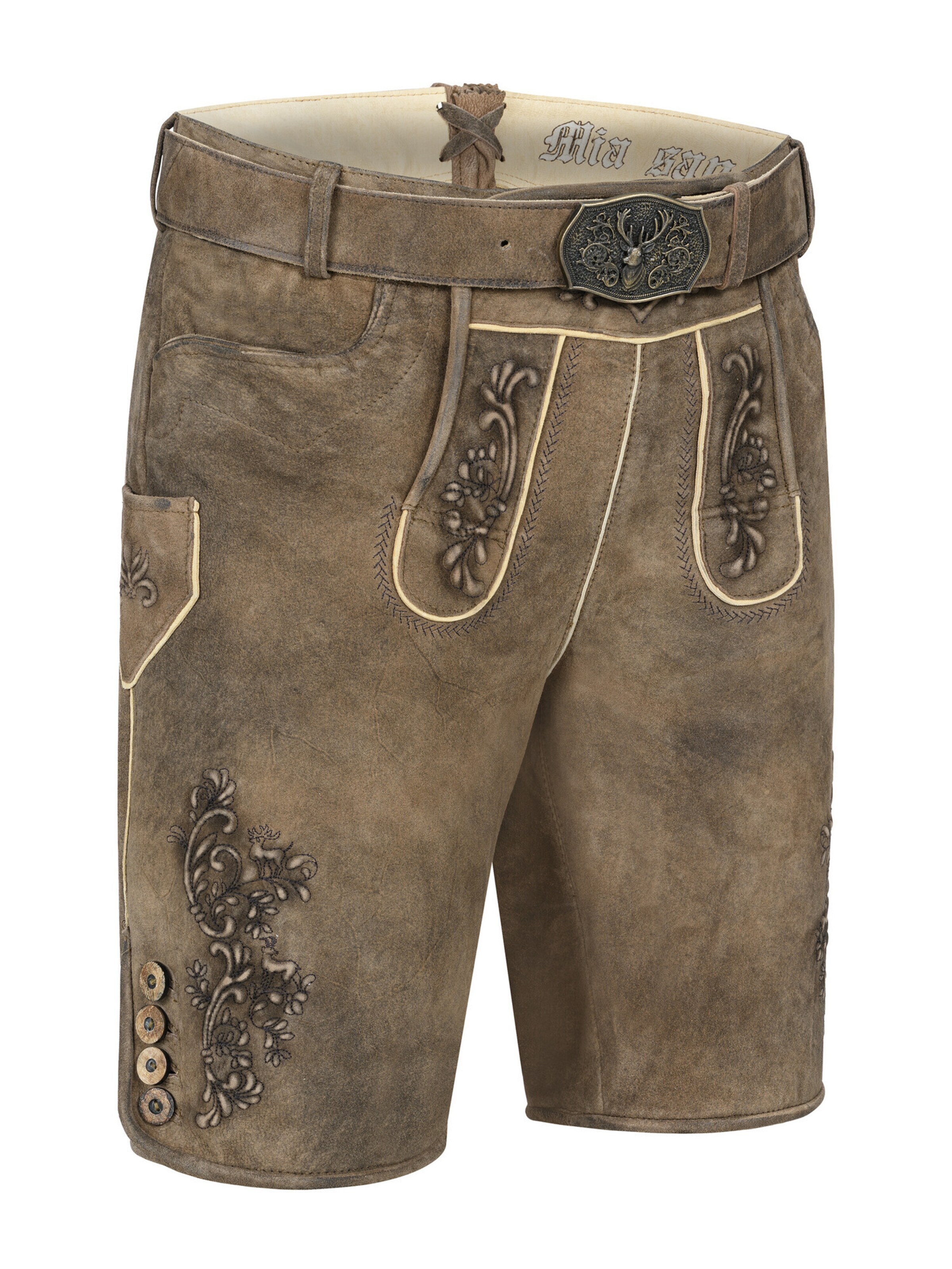 Trachtenhof Nübler Regular Traditional Pants 'Lederhose kurz Landgraf' in Brown: front