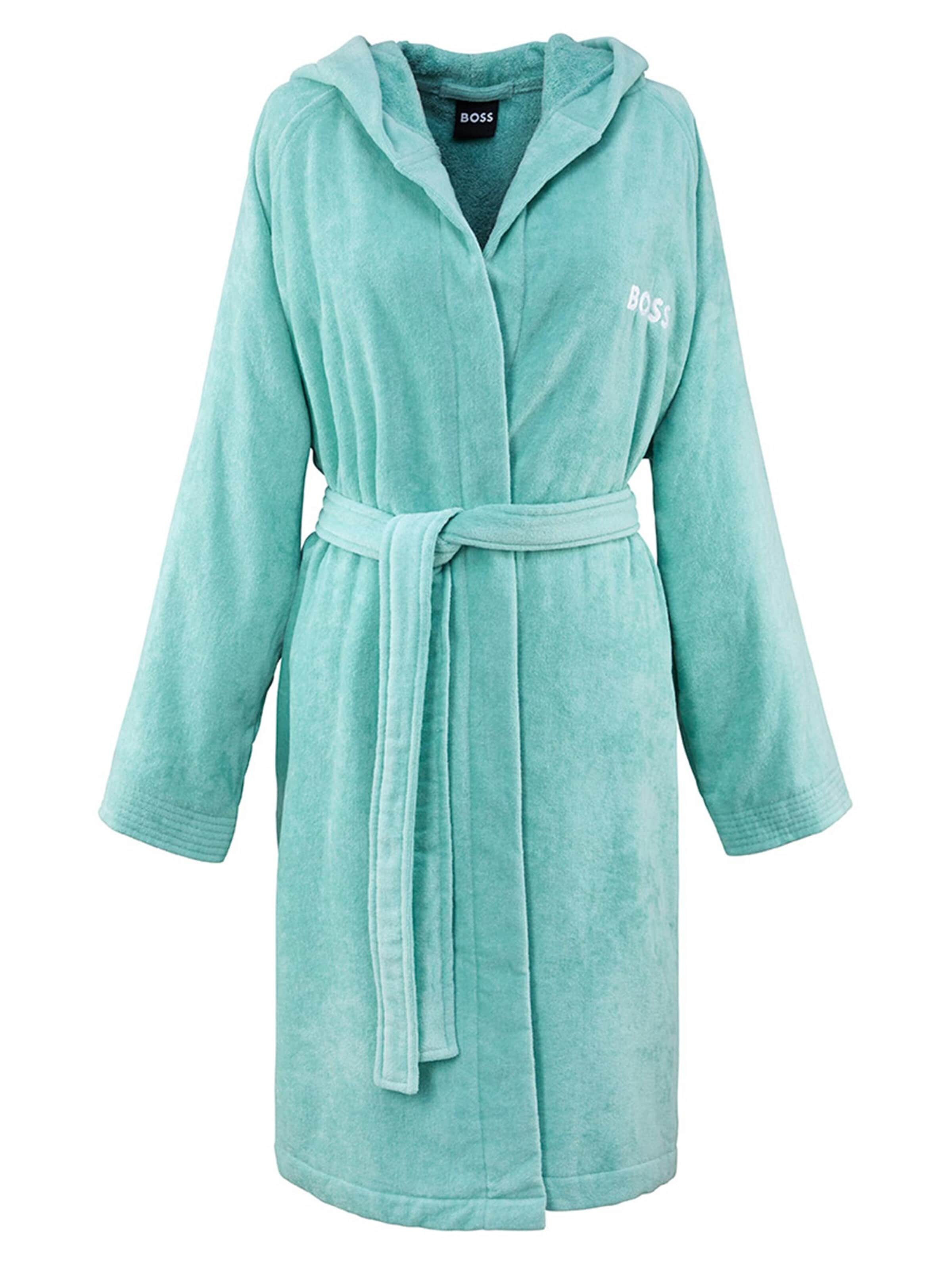 BOSS Home Long Bathrobe 'PLAIN' in Blue: front