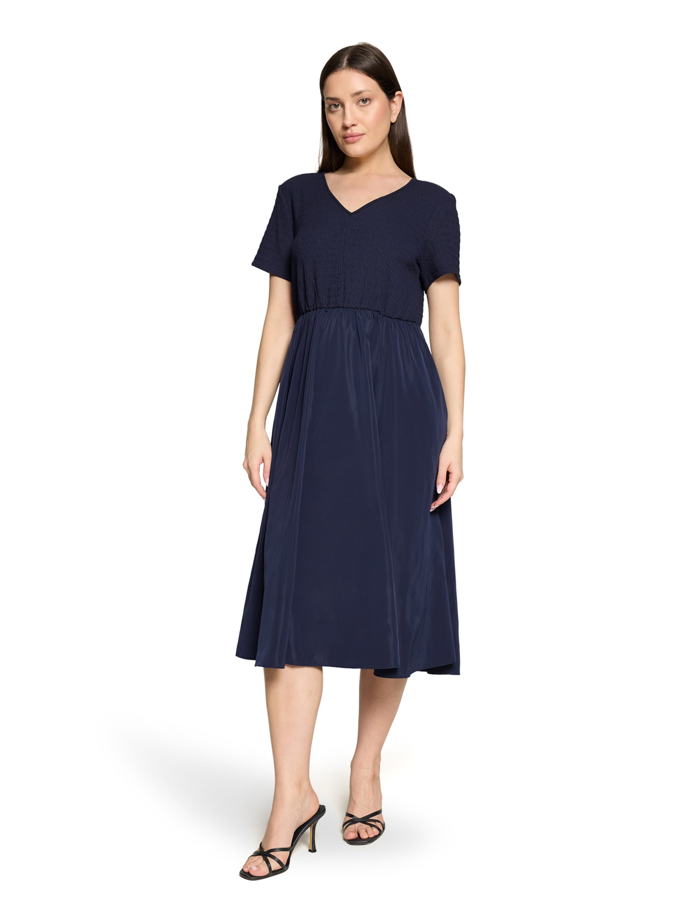 Cartoon Midikleid mit Eingrifftaschen in Blau: Vorderseite