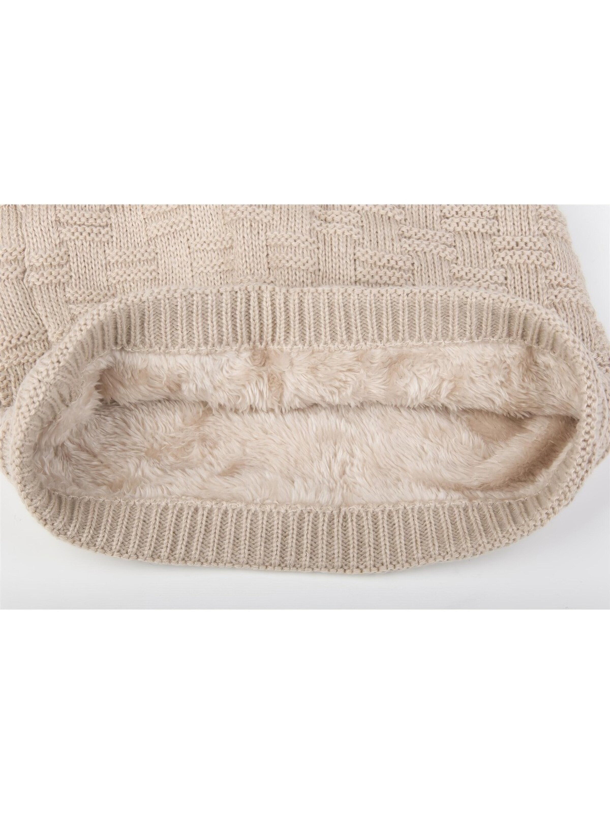 styleBREAKER Mütze 'Feinstrick Beanie mit Flecht Muster und Teddyfleece'‌ in Beige