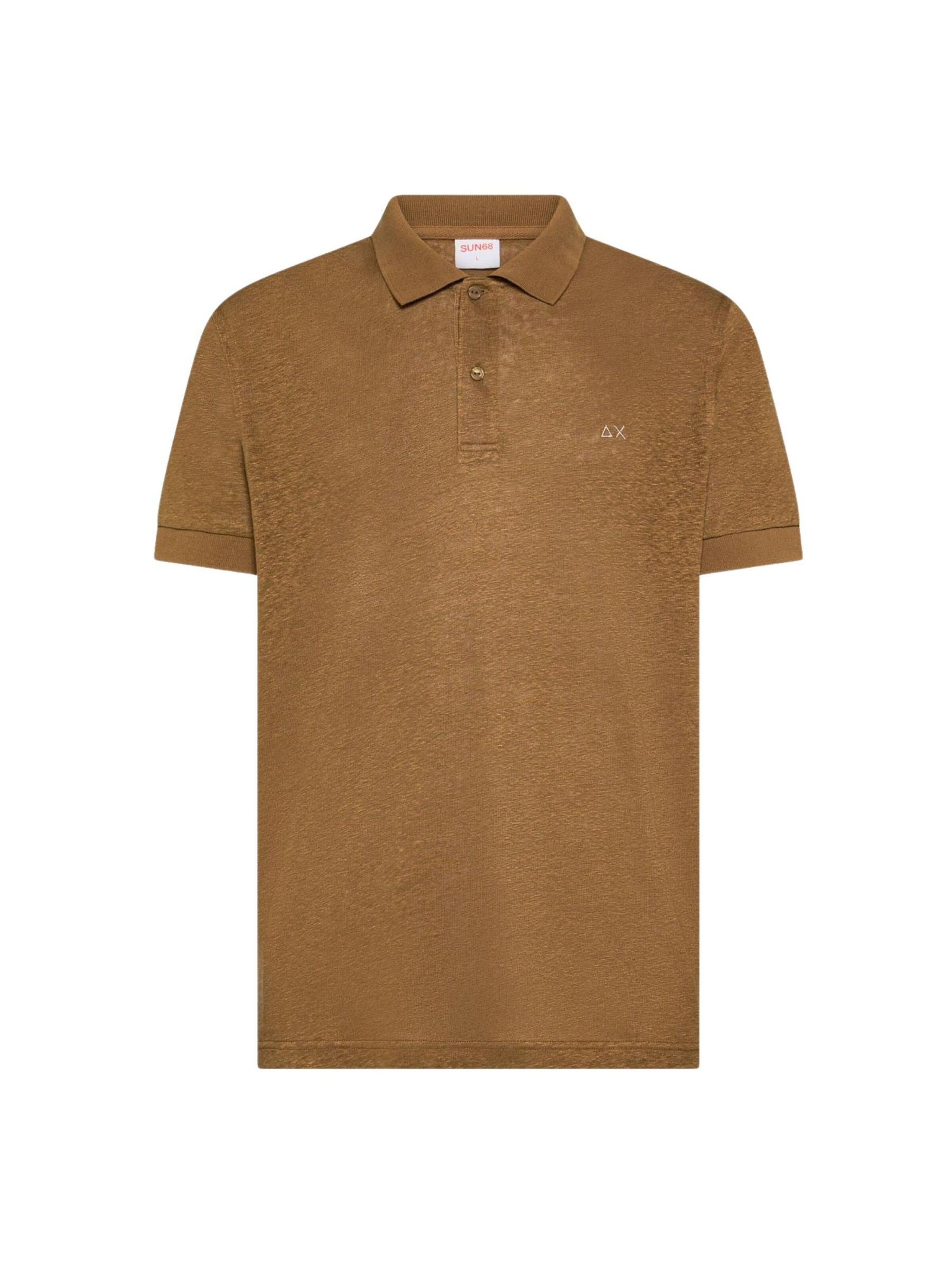SUN68 Shirt 'POLO JERSEY LINEN S/S' in Brown: front