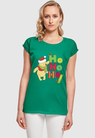 ABSOLUTE CULT Shirt 'Winnie The Pooh - Ho Ho Ho Scarf' in Groen: voorkant