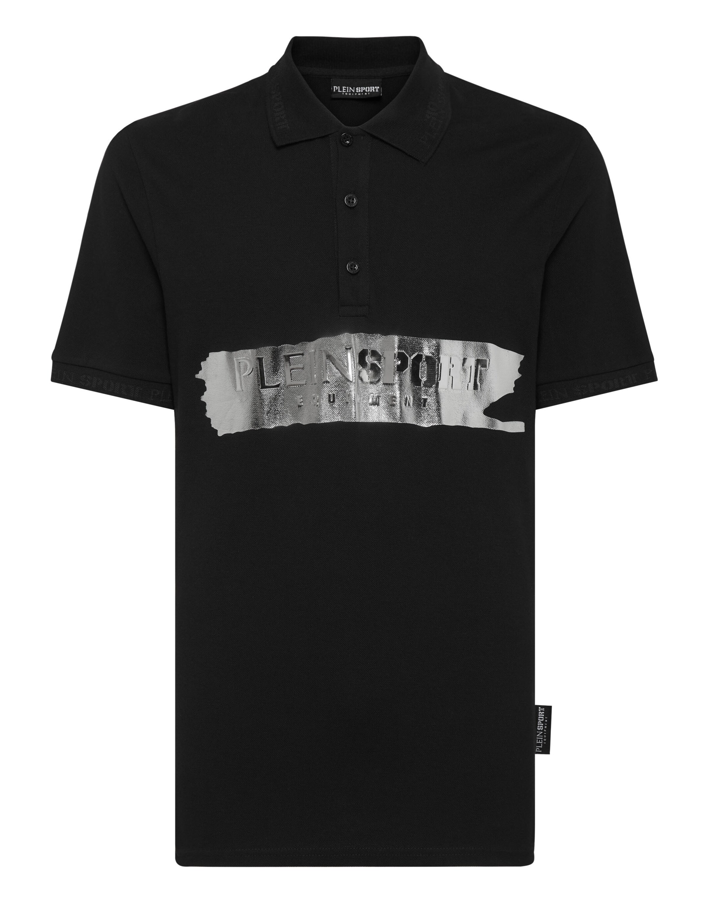Plein Sport - Camiseta 'Silver Brush' en negro: frente