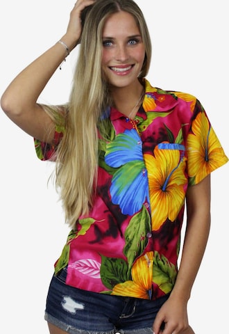 King Kameha Bluse 'Big Flower' in Pink: Vorderseite