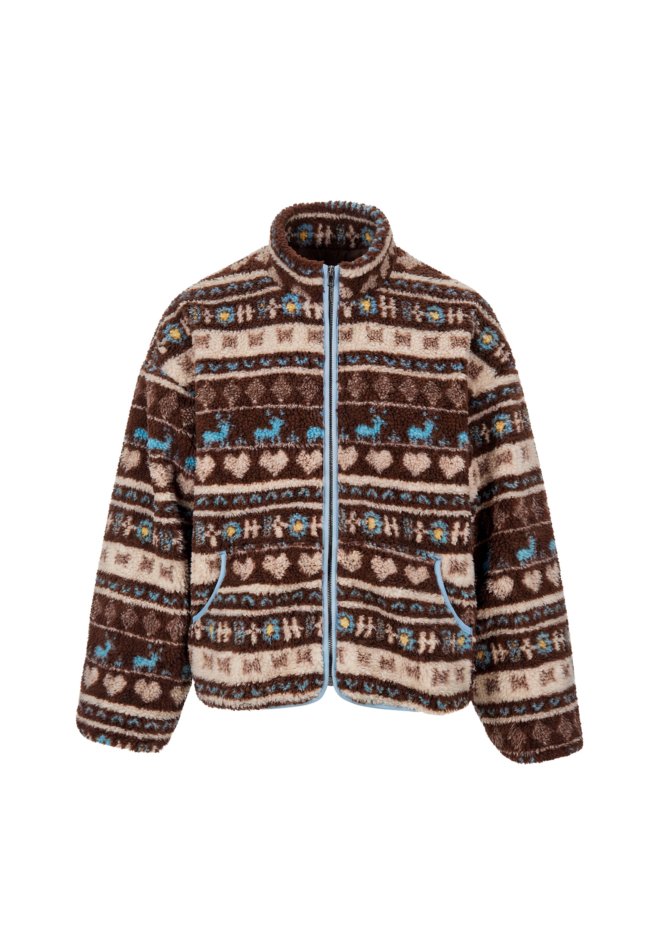 usha WHITE LABEL Fleece jas in Bruin: voorkant