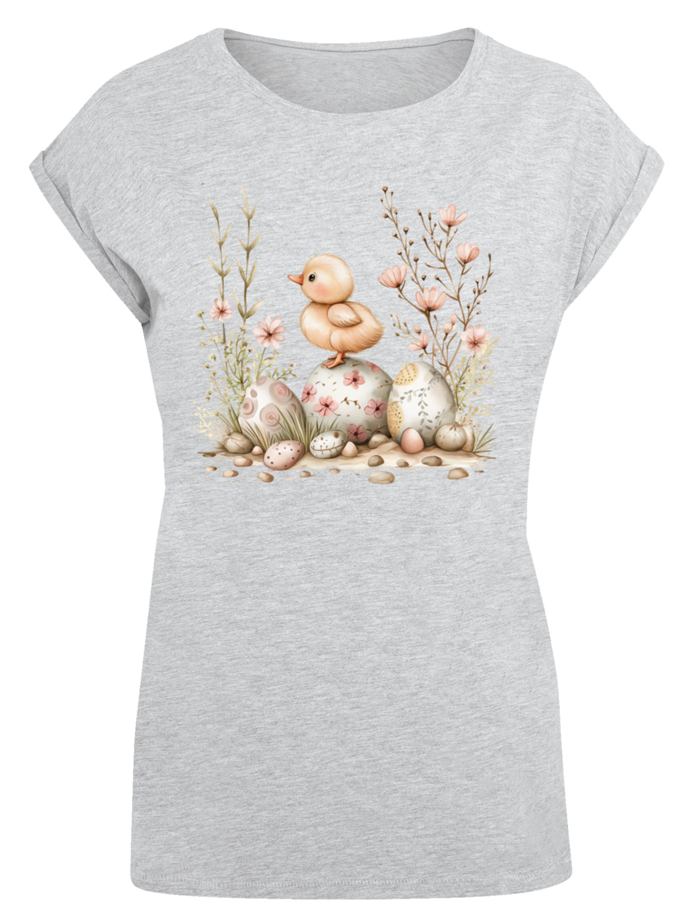 F4NT4STIC Shirt 'Ostern Küken Ei Blumen' in Grijs: voorkant