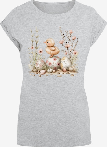 F4NT4STIC Shirt 'Ostern Küken Ei Blumen' in Grijs: voorkant