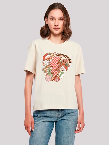 T-shirt 'Groovy Christmas Flash' F4NT4STIC en beige : devant