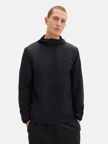 TOM TAILOR Athletic Jacket 'Bajo' in Black: front