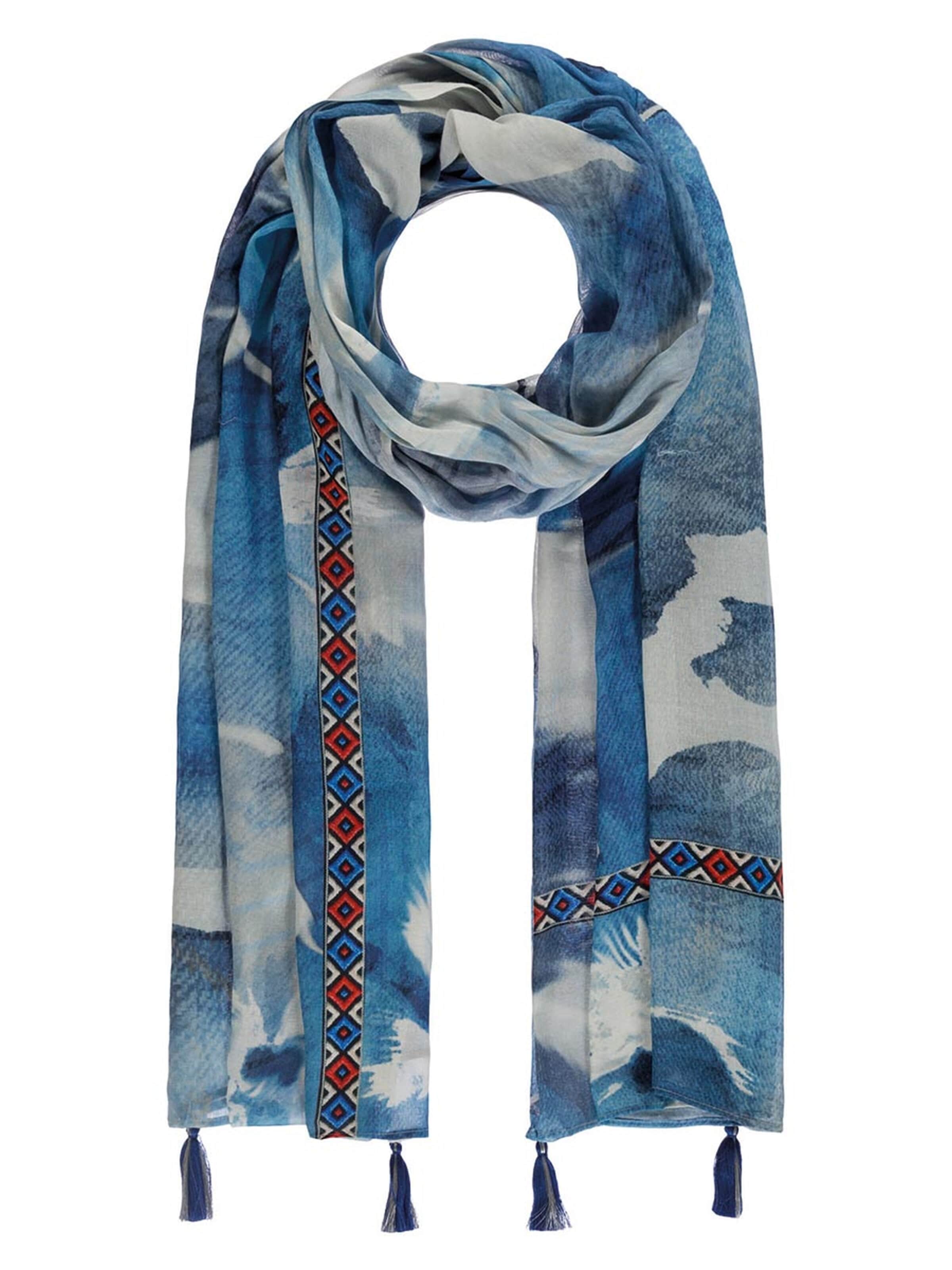 Passigatti Tuch 'Schal Jeans mit Blumen und Quasten'‌‌ in Blau: Vorderseite