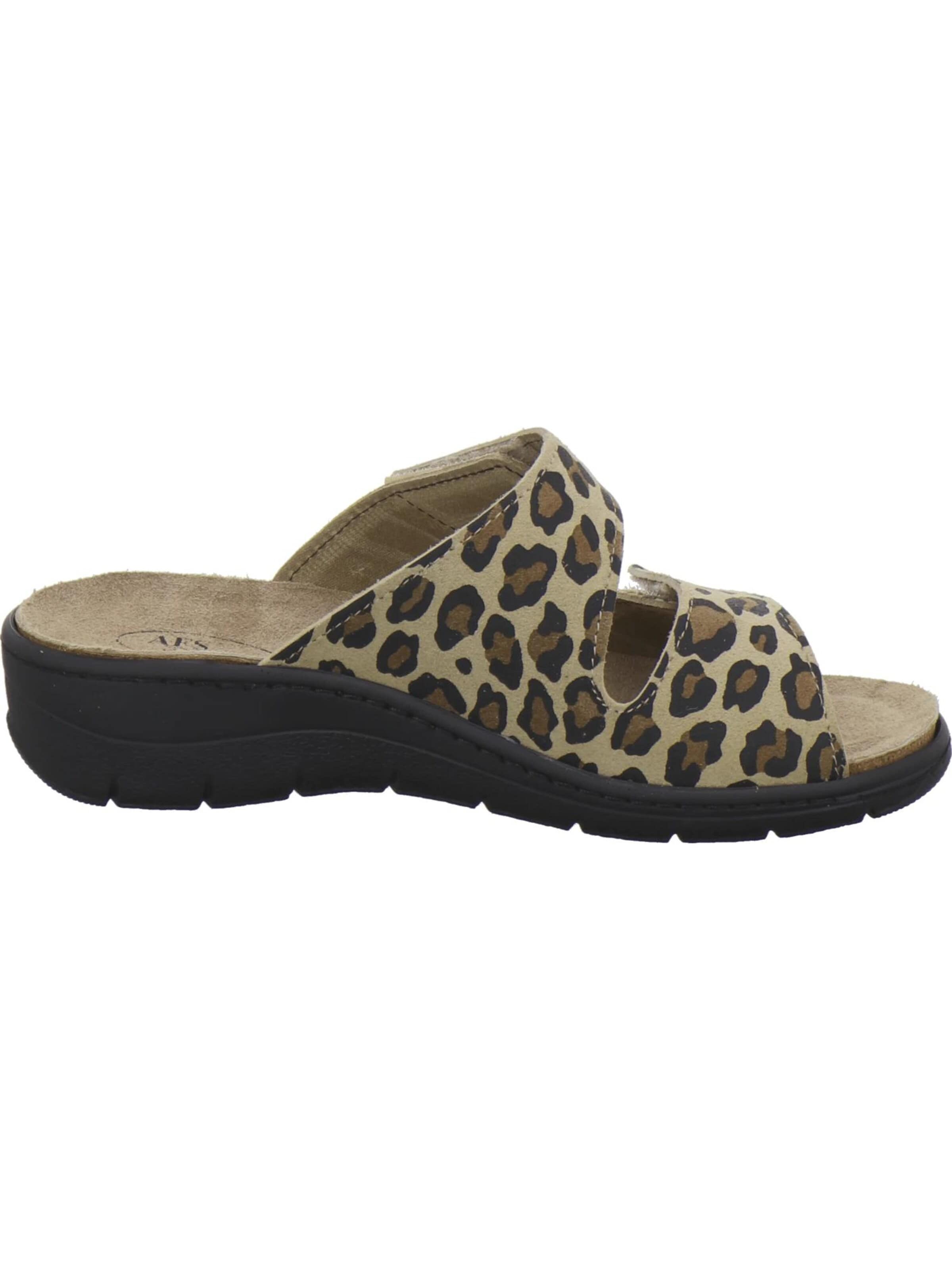 AFS-Schuhe Muiltjes 'Pantoletten Damen Wechselfußbett leo-beige' in Beige