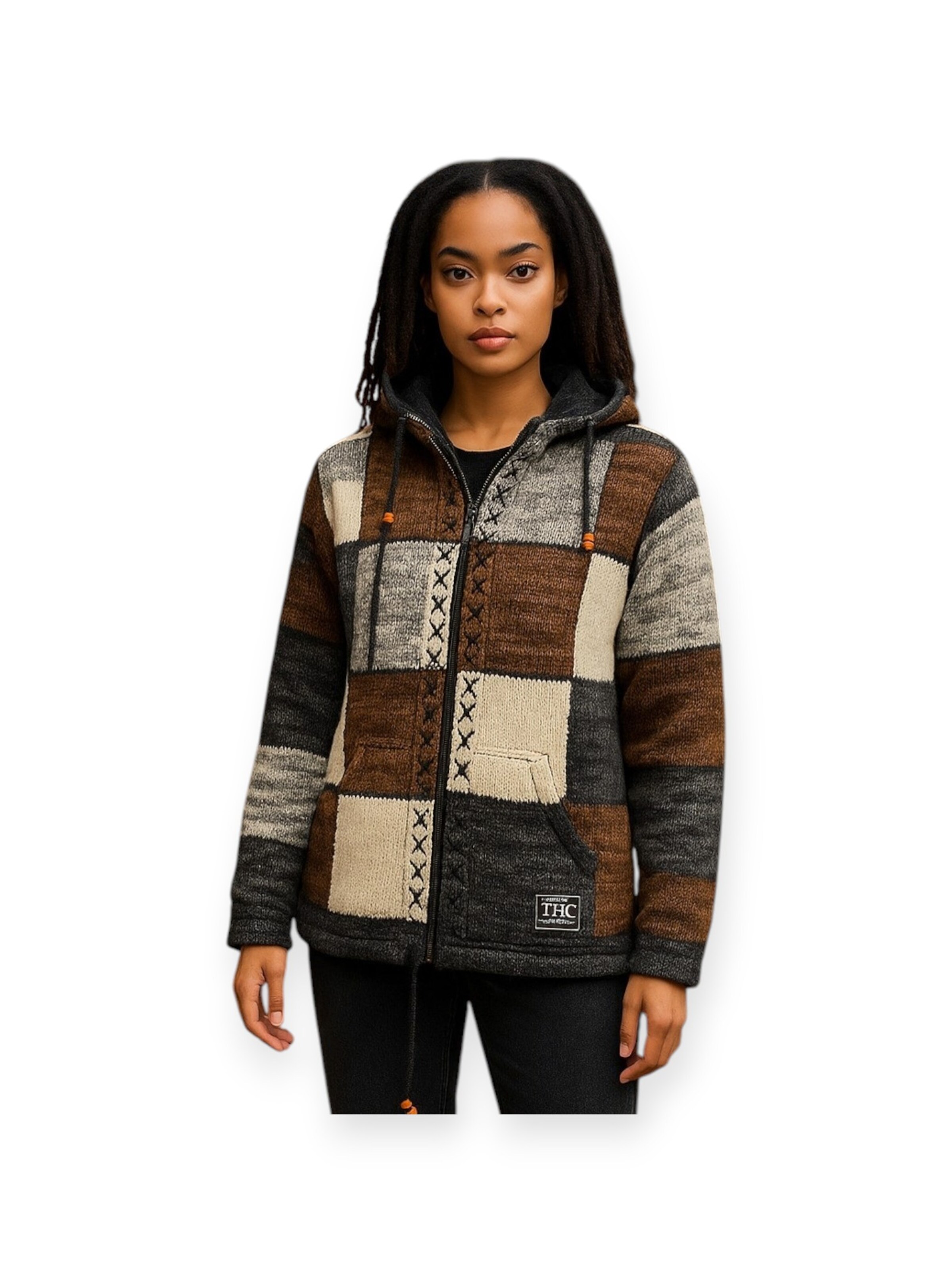 THC Natural Line Knit Cardigan 'THC  813' in Brown