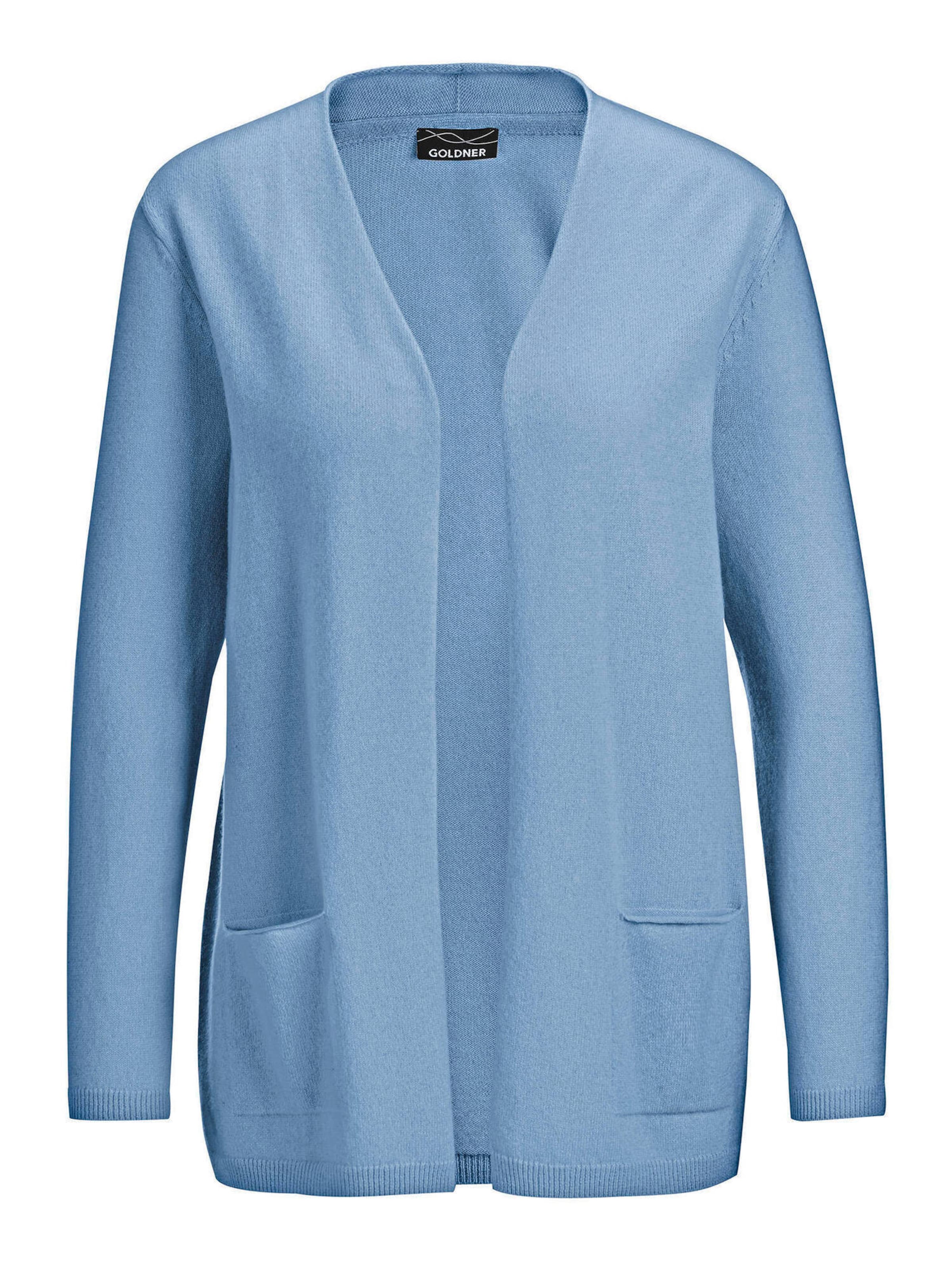Goldner Strickjacke in Blau: Vorderseite