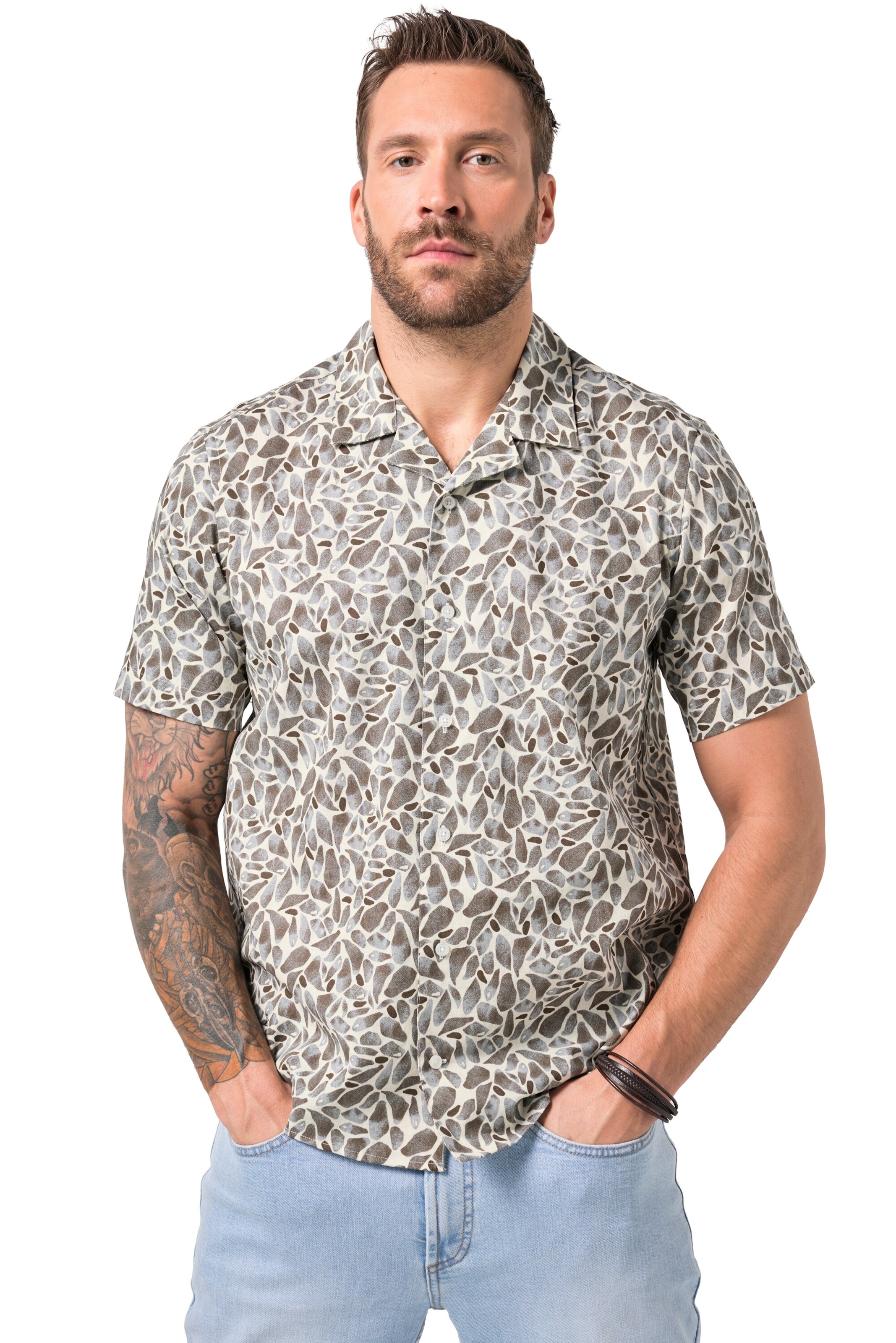 JP1880 Regular fit Button Up Shirt in Brown: front