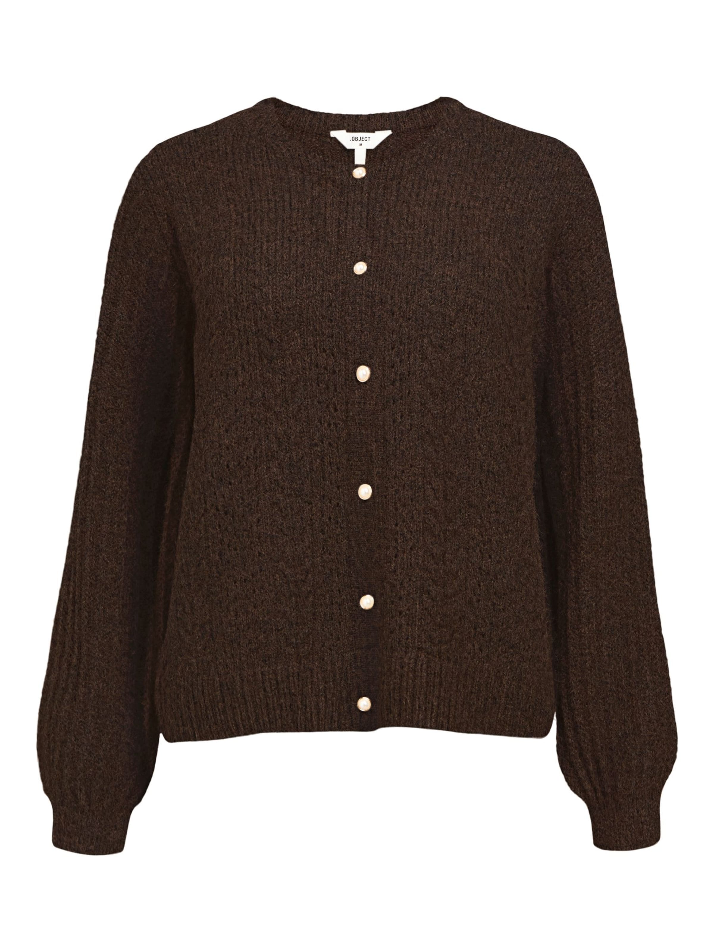 OBJECT Πλεκτή ζακέτα 'OBJFlora' σε καφέ: μπροστά